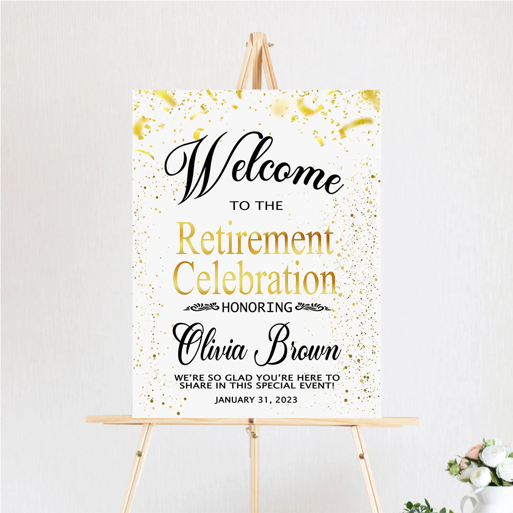Welcome to The Retirement Celebration Yard Sign, Decoration of Retirement Party Sign on White and Yellow Background, Ideas Gift Retiree Sign, Party Supplies, Custom Welcome Signs