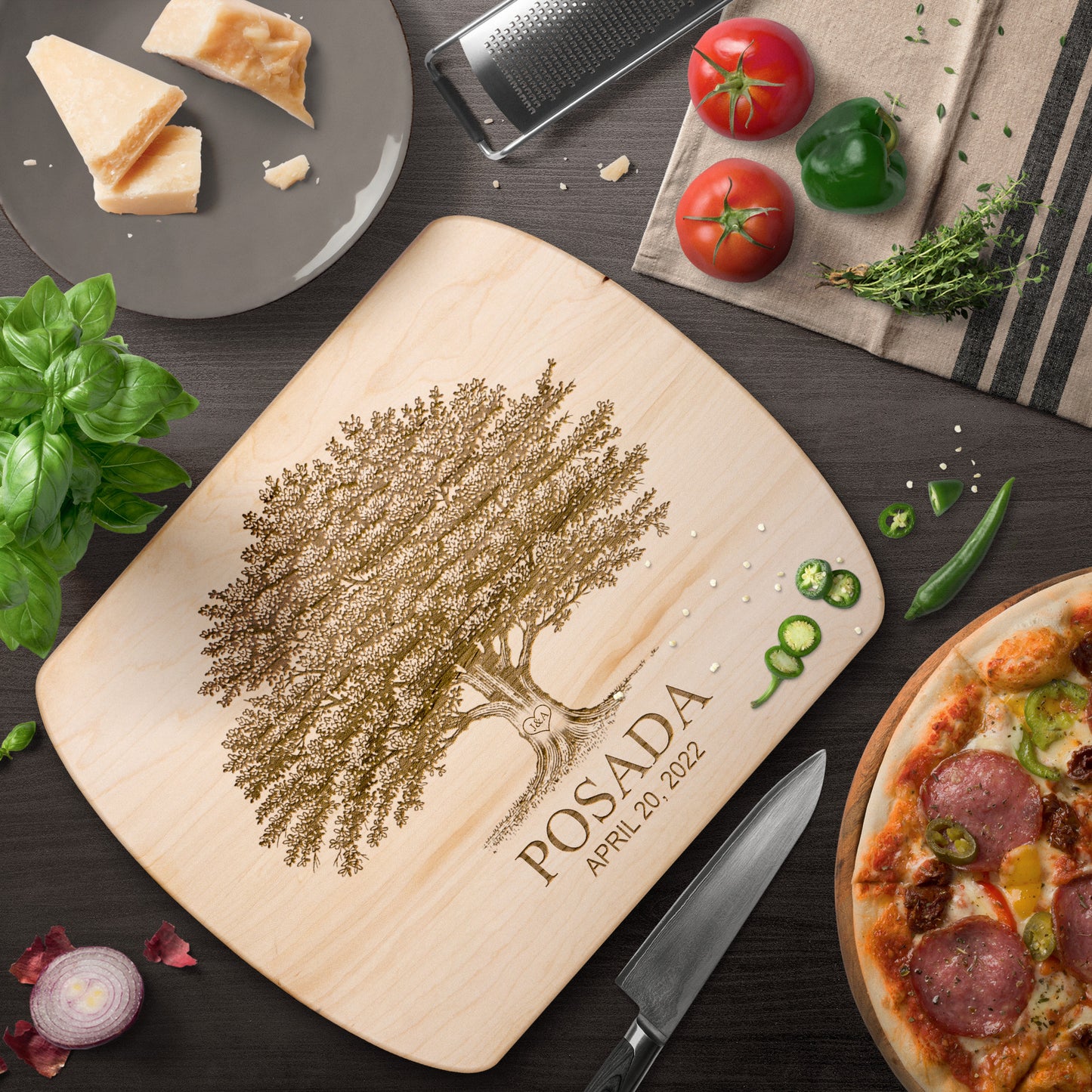 Khắc côuplename Tree thớt Teelaunch mẫu 14 version ngang