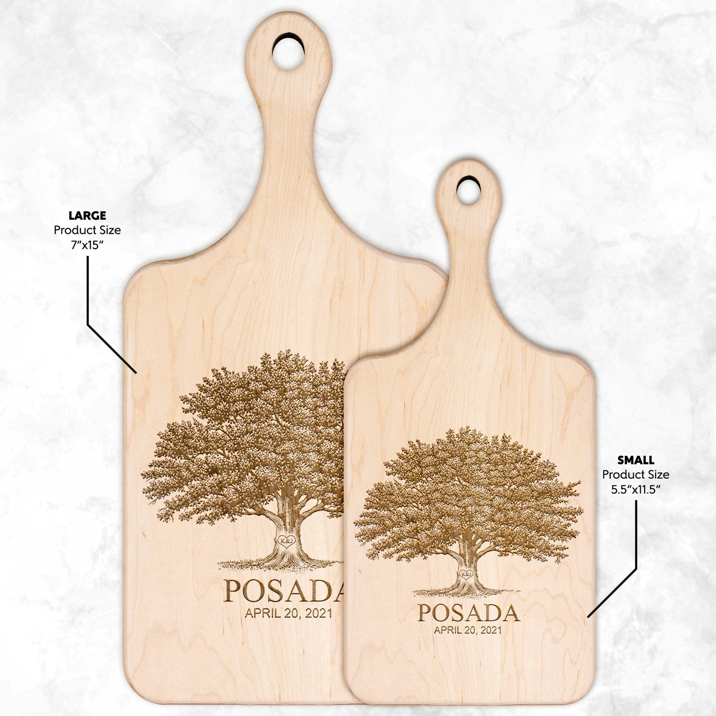 Khắc côuplename Tree thớt Teelaunch mẫu 14 version dọc