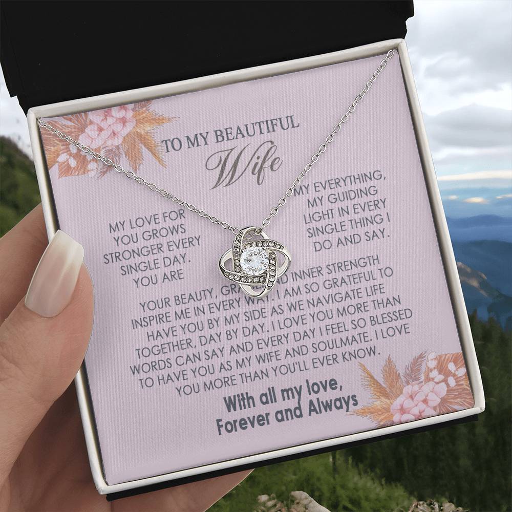 Gifts To My Beautiful Wife Necklace Sentimental Gift For Wife Valentines Day Gift To My Wife Necklace With Heartfelt my Everything Message Card, Wife Gift From Husband Soulmate Necklace For Her Knot Necklace for Granddaughter Vippppp