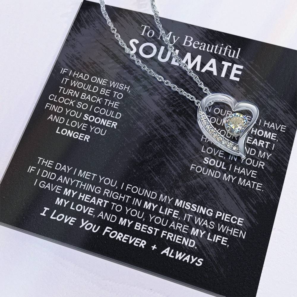 To My Beautiful Soulmate Necklace Girlfriend Soulmate Gift for Her To My Wife Necklace With Heartfelt Message And Elegant Gift Box for Women, Birthday Gifts For Wife Gifts From Husband Forever Love not Earing Template
