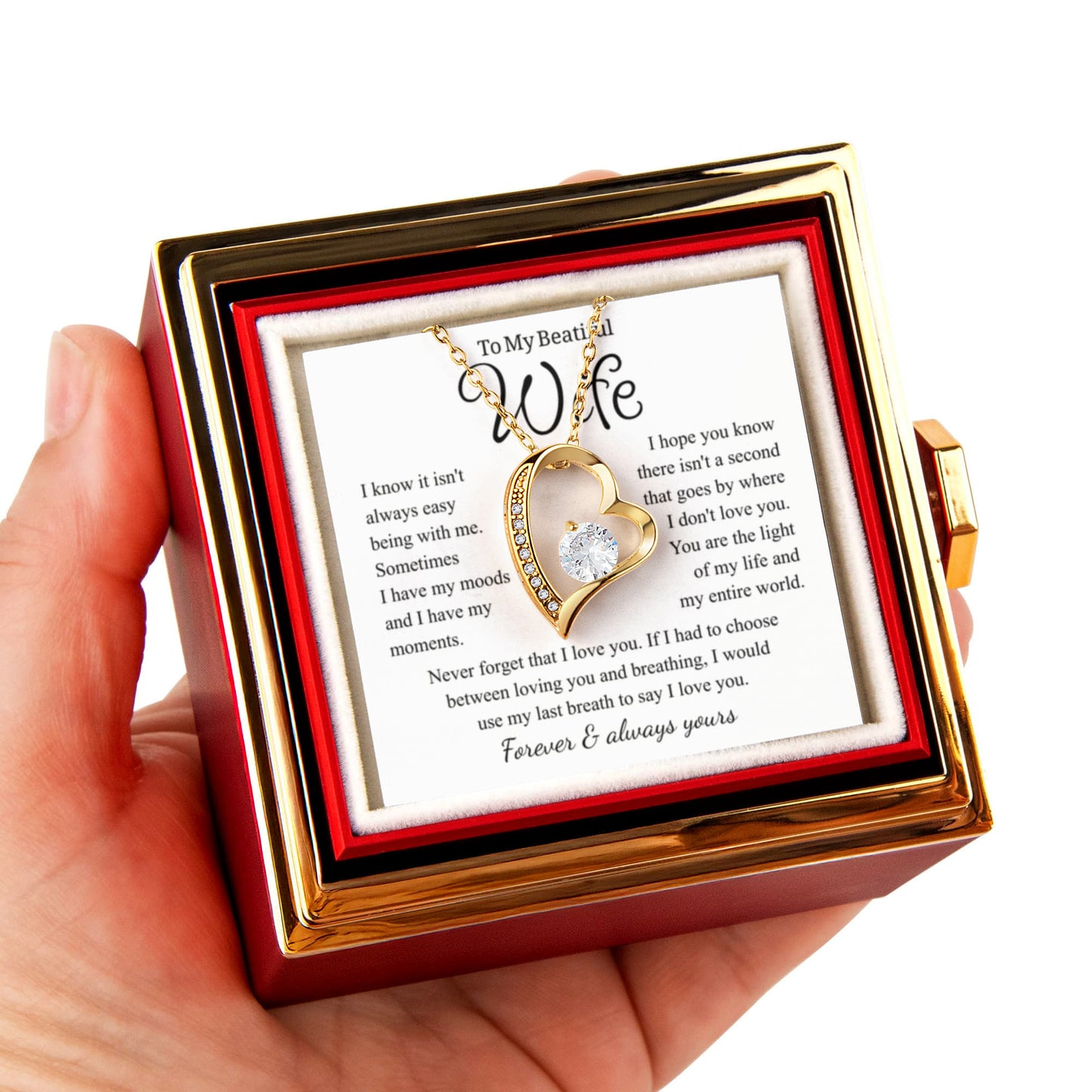 To My Wife – Forever Love Necklace, Gift for Wife from Husband, Romantic Anniversary Birthday Christmas Jewelry, Meaningful Love Message Card, Perfect Valentine's Day Gift