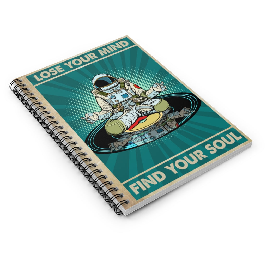 Spiral Notebook - Ruled Line Customized Gifts Notebook to My Son Astronaut Man Gift, Lose Your Mind Find Your Soul Poster, Vintage Yoga