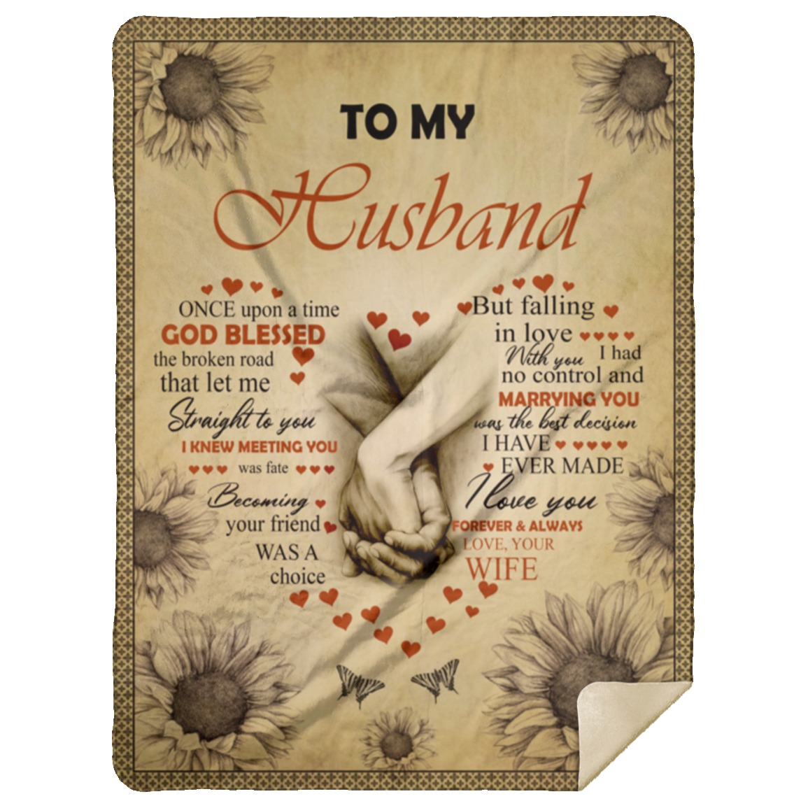 Birthday Gifts Holding Hand Wife to My Husband Falling in Love with You i had no Control Marrying You Fleece Blanket MSHL Premium Mink Sherpa Blanket 60x80