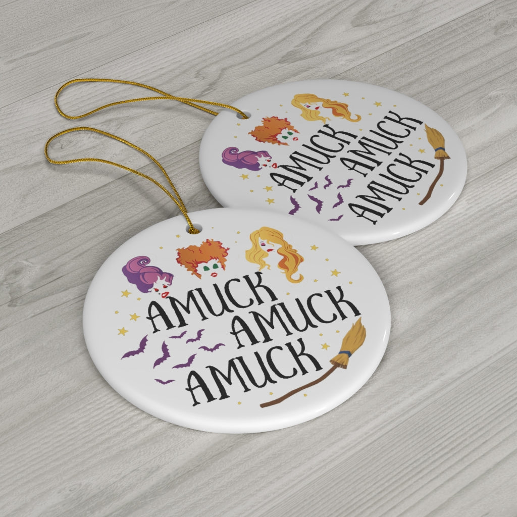 Cite Gifts Amuck Amuck Amuck Hocus Po-cus Witches Halloween Porcelain Ceramic Circle Ornament Gift Family & Friend Awesome On Birthday, Christmas, Wedding, Decor Home