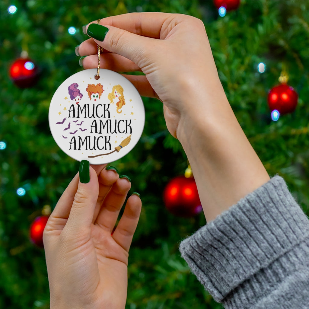 Cite Gifts Amuck Amuck Amuck Hocus Po-cus Witches Halloween Porcelain Ceramic Circle Ornament Gift Family & Friend Awesome On Birthday, Christmas, Wedding, Decor Home