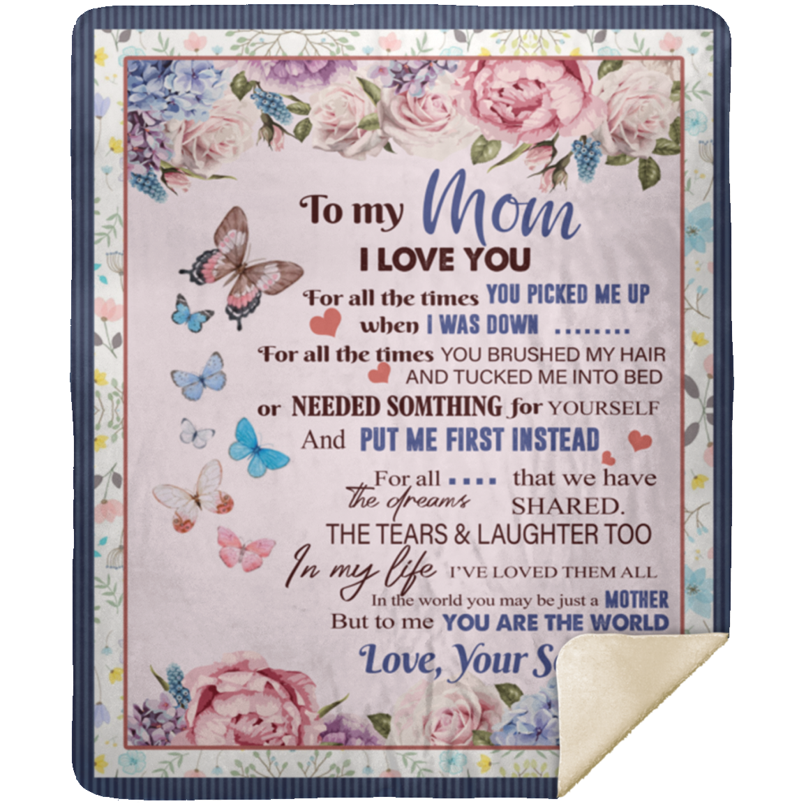 Gifts Blanket to My Mom I Love You for All The Times – Gift from Son Premium Gift Family Awesome On Birthday, Decor Home Sherpa Blanket 50x60 White MSHM Premium Mink Sherpa Blanket 50x60