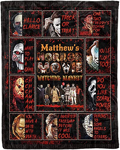Personalized This is My Horror Movie Watching Blanket, Fleece Sherpa Woven, Custom Name Halloween Blanket, Personalized Horror Movie Watching Blanket, Custom Name Halloween Decorations