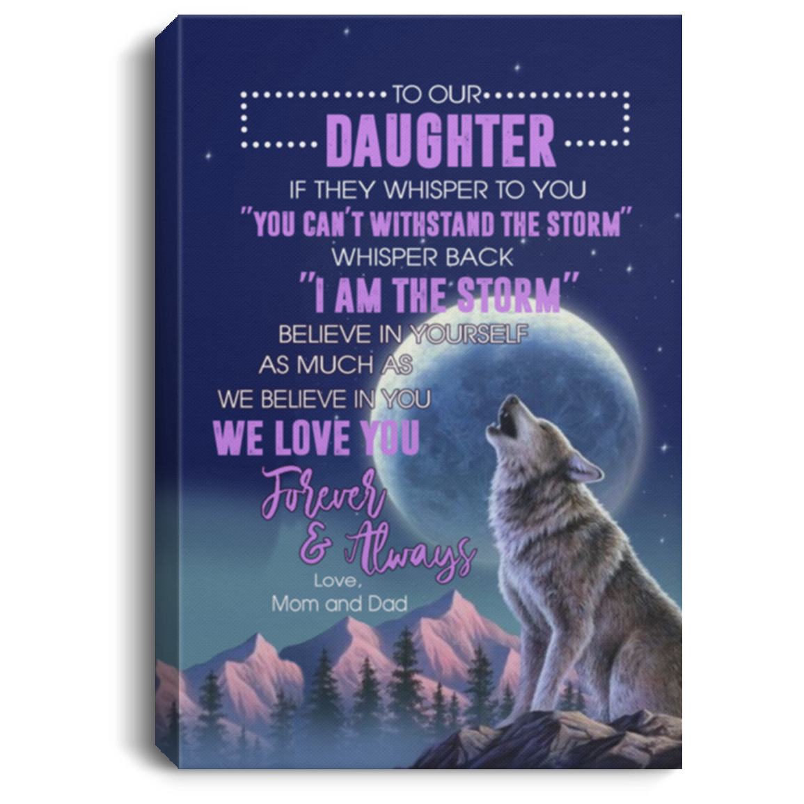 Canvas Framed Wood Dad Mom to Our Daughter If They Whisper to You Wolf from Mom and Dad Gift Family Unisex Awesome On Birthday, Decor Home Durable Print 8x12