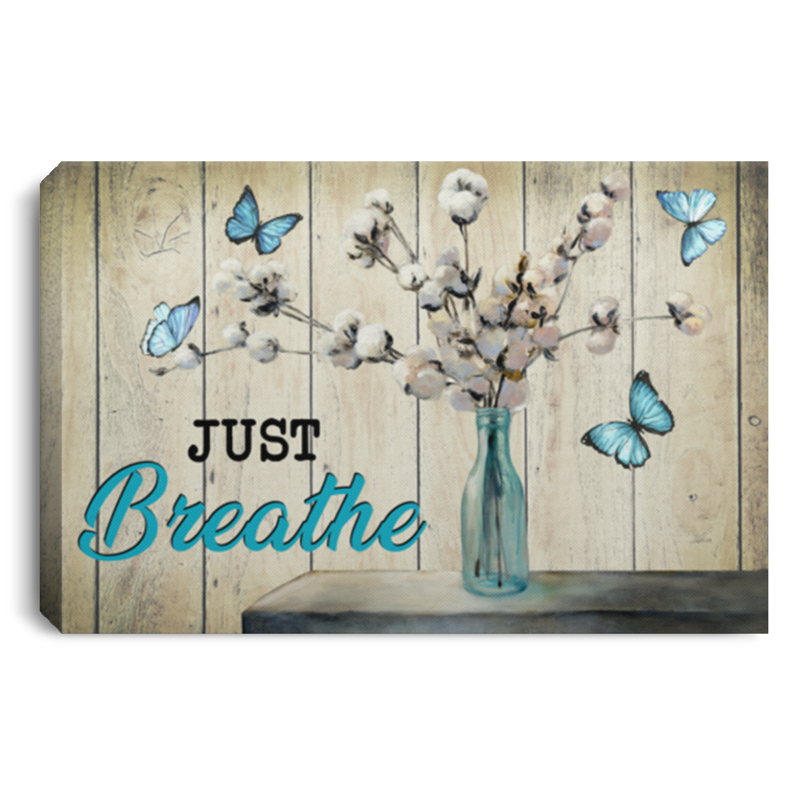 Framed Art Gifts Cotton Flowers Just Breathe Canvas Wall Art Poster Framed Anniversary Birthday Christmas Housewarming Gift Home Decor of wall decoration Custom size Gifts Christmas, on Birthday For M CANLA75 Landscape Canvas .75in Frame