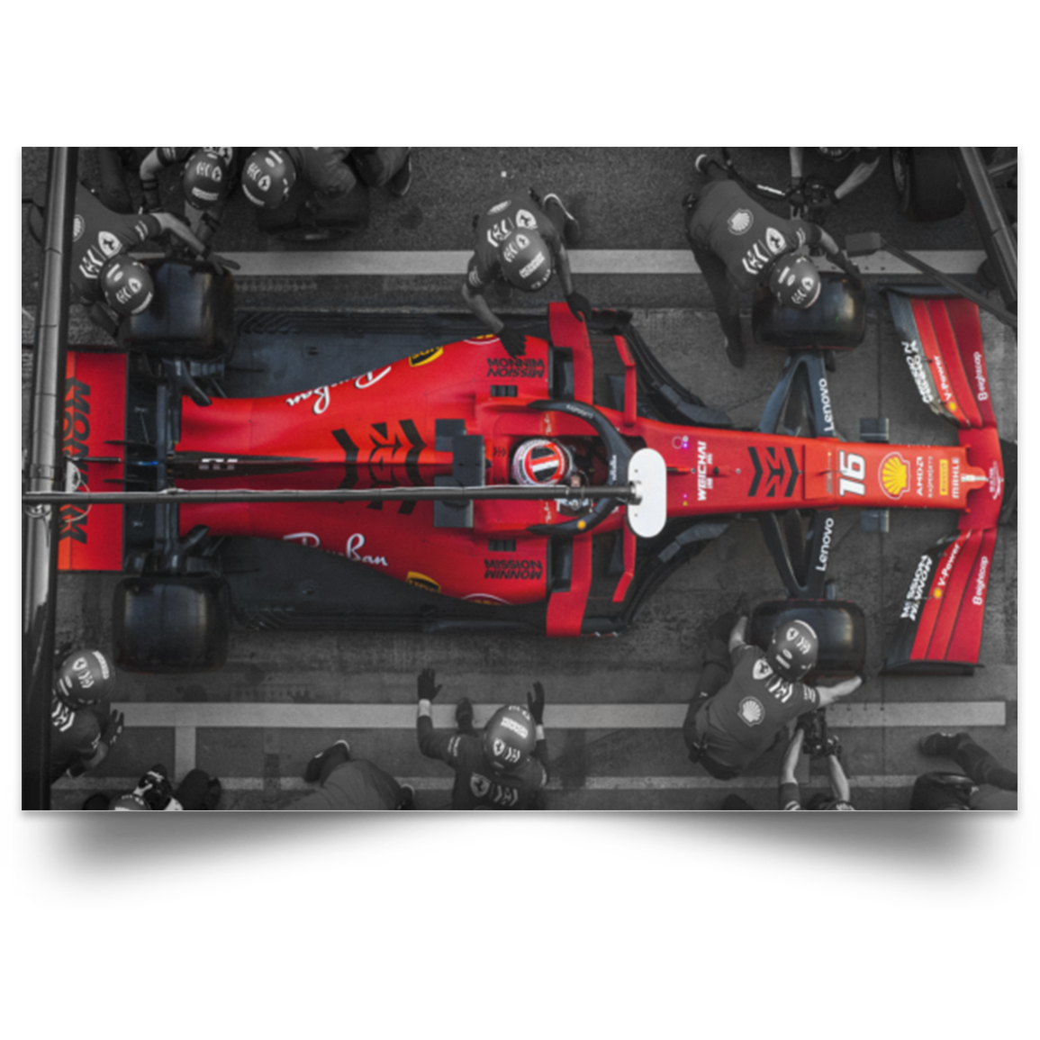 Birthday Gifts Decorative Wall Murals Lifestyle Charles Leclerc F1 Formula 1 Ferrari Sf90 Pit Stop F1 2019 Family Friend Gift Unisex, Awesome Decor Bedroom, Living Room Print (1) POSLA Satin Landscape Poster