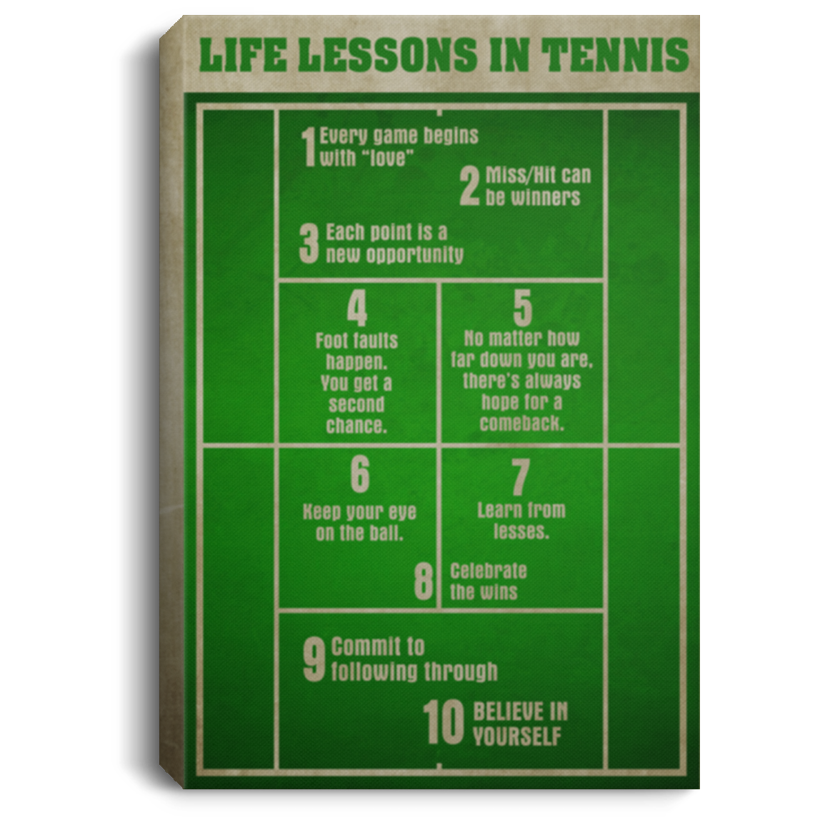 Inspirational Life Lessons in Tennis Every Game Begins with Love Miss and hit Can Be Winners Framed Canvas – Perfect Happy Birthday Gift On Christmas, Birthday CANPO75 Portrait Canvas .75in Frame