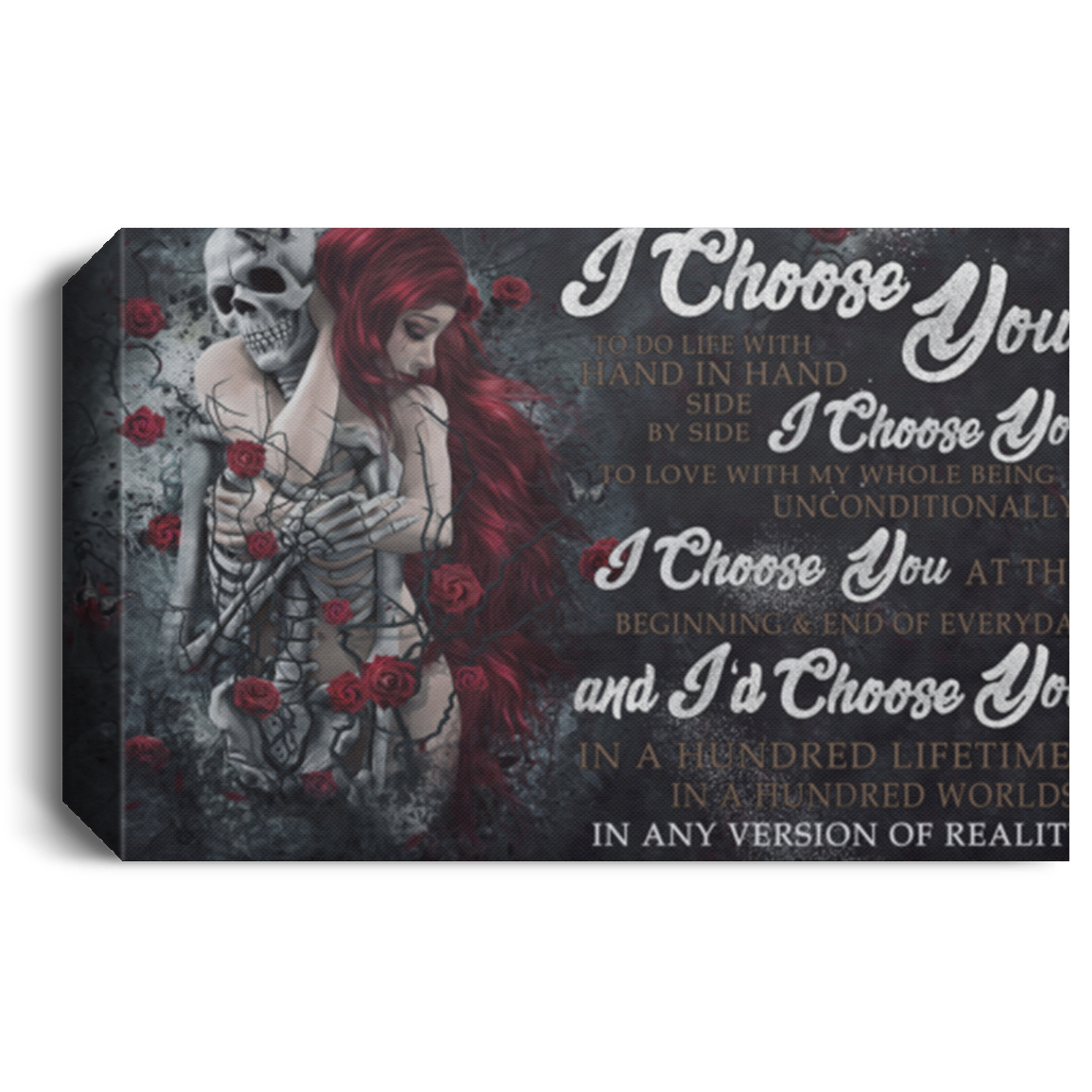 Meaningful Quote Framed Canvas I Choose You to Do Life with Hand in Hand Side by Side Skull Couple – Family Friend Awesome Gifts Birthday Decor Home... (1) 24-10 CANLA15 Deluxe Landscape Canvas 1.5in Frame