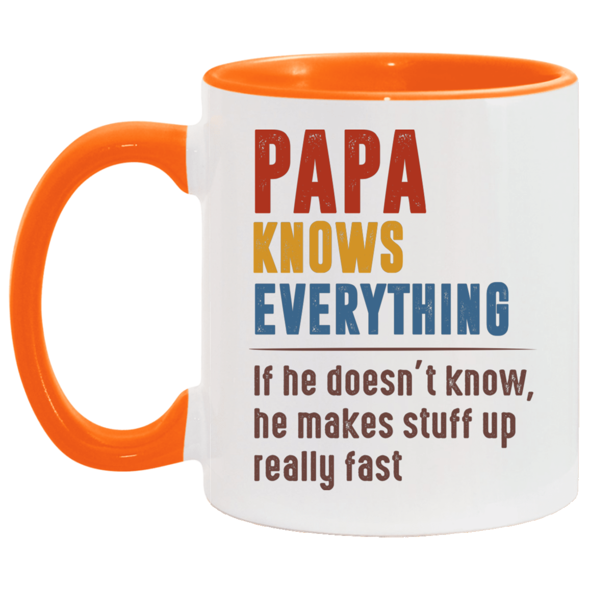 Cute Mug Papa Knows Everything If He Doesn’t Know He Makes Stuff Up Really Fast Accent Mug On Birthday Gift Valentine’s Day, Boyfriend, Girlfriend, Husband or Wife Capacity 2 Side White - Light Green AM11OZ 11 oz. Accent Mug