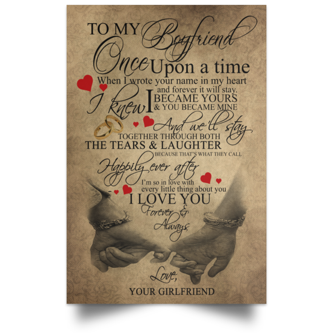 Meaningful Quote to My Boyfriend Great Gifts for Husband Posters Family Friend Gift Unisex, Awesome Birthday Perfect Happy Birthday Gift Decor Bedroom, Living Room Print 32x48 POSPO Satin Portrait Poster