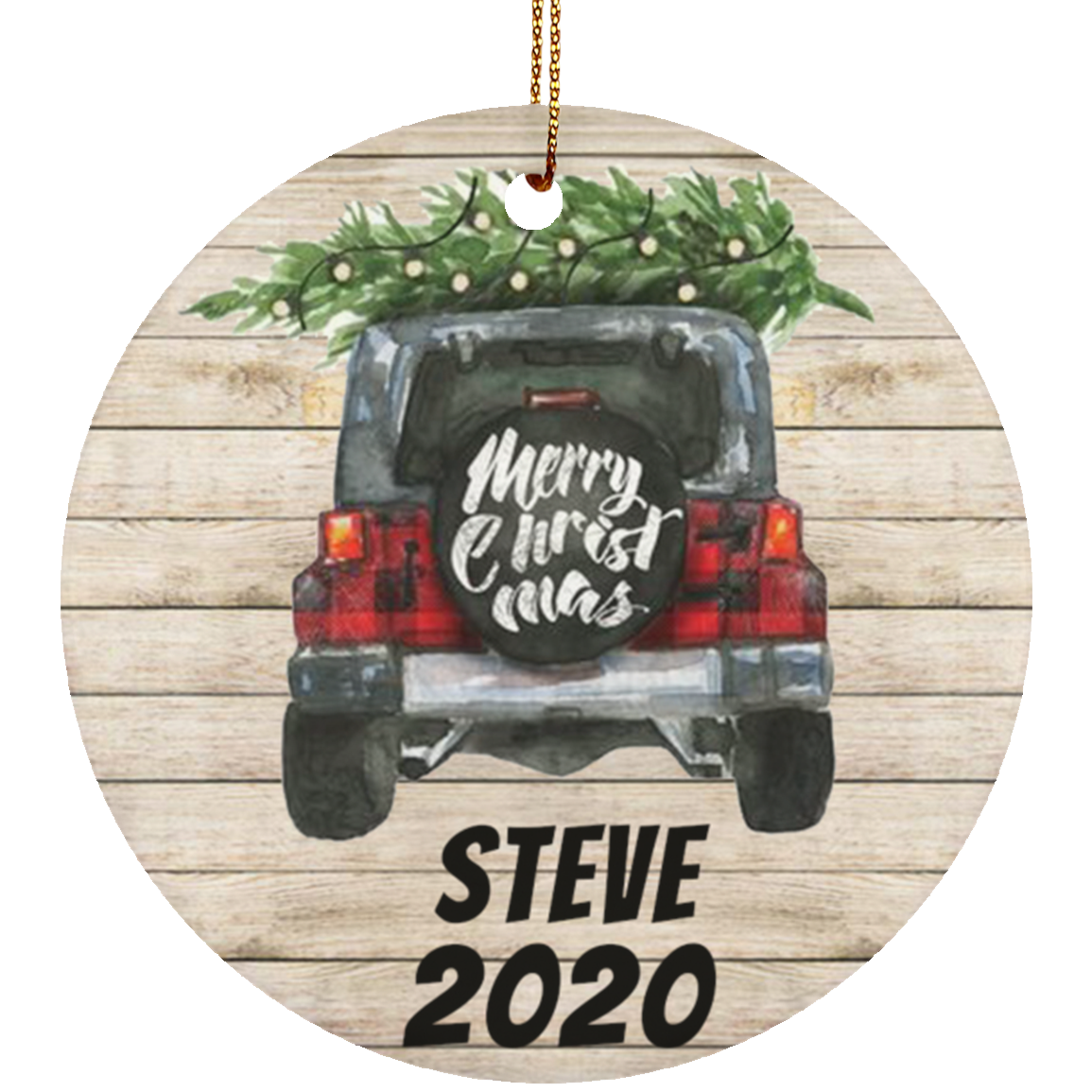 Holiday Vehicle Personalized Ornament - SUV - Holiday - Christmas Ornament - Car with Tree - Ceramic Ornament - Holiday Keepsake - Off Road SUBORNC Ceramic Circle Ornament