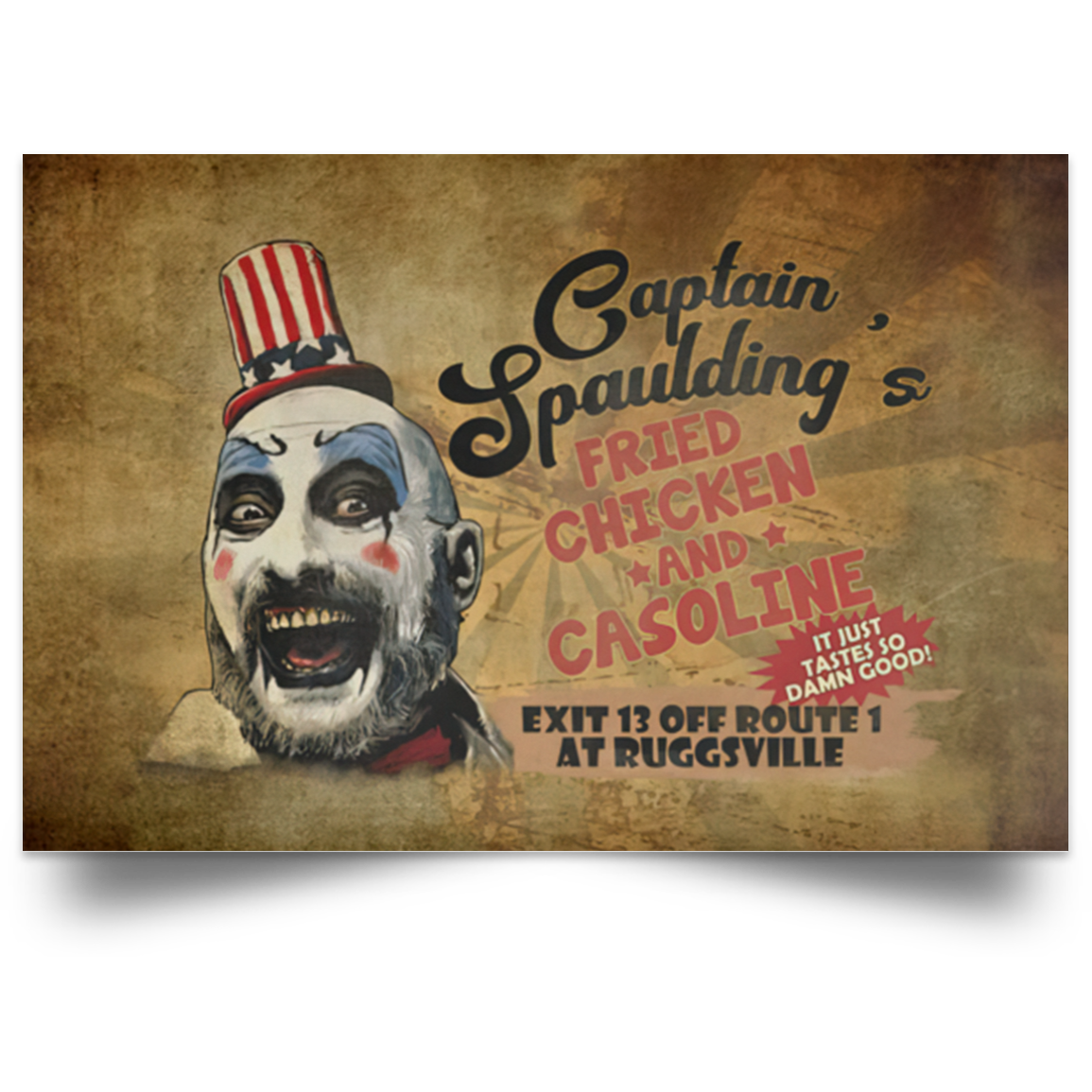 Inspiration Gift Captain Spaulding - Unframed Poster - House of 1000 Corpses Poster Size 12x18 inch Gifts for Men, Women - Gifts on Birthday, Xmas POSLA Satin Landscape Poster