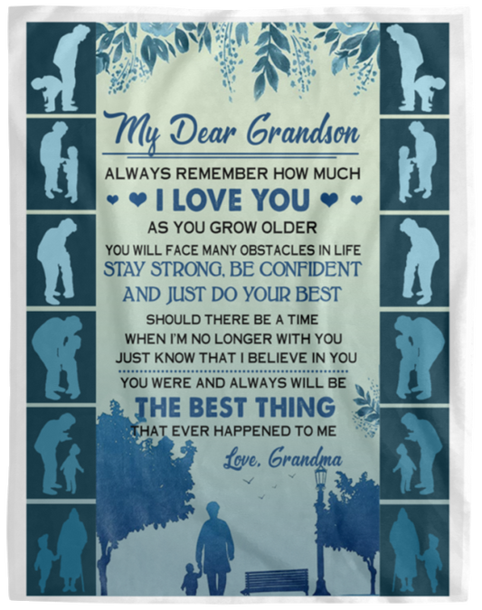 Fleece Blanket - Grandma to Grandson - My Dear Grandson Always Remember How Much i Love You. The Best Thing - Fleece Blanket Soft Comfortable Blanket for Sofa Chair Bed Office Travelling Camping VPL Cozy Plush Fleece Blanket - 60x80