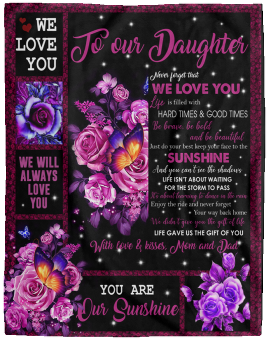 60x80 (2) Ananas Pru Parent to Daughter Blanket, to Daughter from dad and mom You are Sunshine Violet Rose Butterfly White Fleece Blanket, Daughter Blanket, Daughter Present, idea, Family Love Blanket ASIN: B08KTCY8JZ