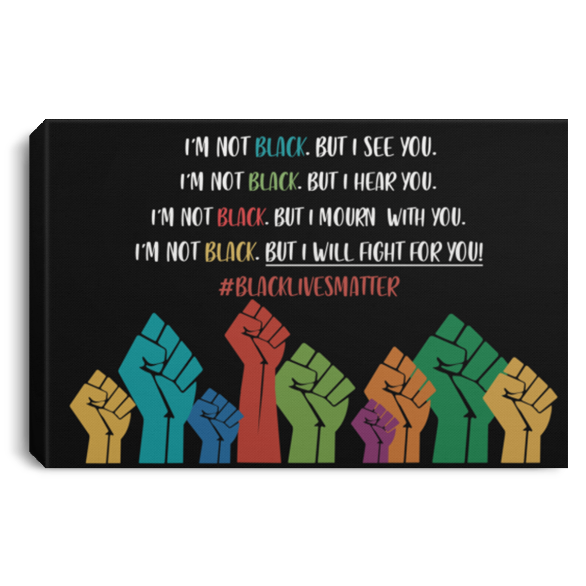 Meaningful Gifts I See You Hear You Will Fight with You Black Lives Matter BLM Power Fist Canvas Prints –Gift Family Unisex Awesome On Birthday, Decor Home Durable CANLA75 Landscape Canvas .75in Frame