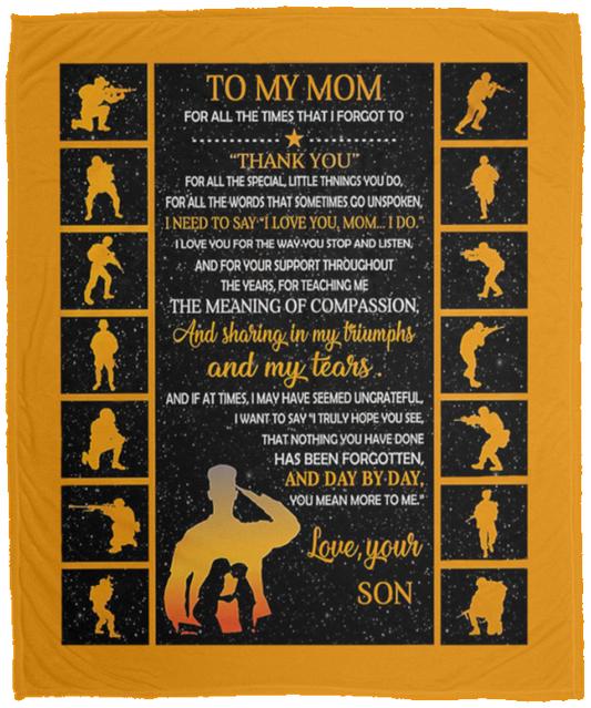 Meaningful Personalized to Mom Love from Army Son, Fleece Sherpa Woven Blankets, Gifts for Mother On Birthday, Christmas, Holiday Custom Size VPM Cozy Plush Fleece Blanket - 50x60