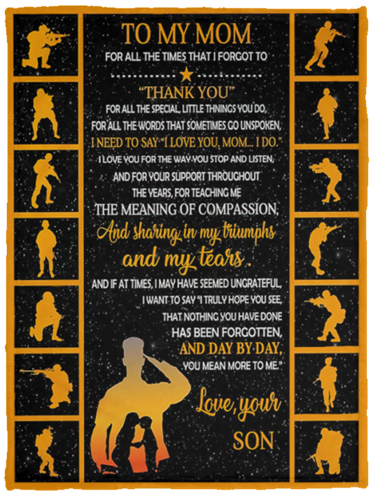 Meaningful Personalized to Mom Love from Army Son, Fleece Sherpa Woven Blankets, Gifts for Mother On Birthday, Christmas, Holiday Custom Size VPS Cozy Plush Fleece Blanket - 30x40