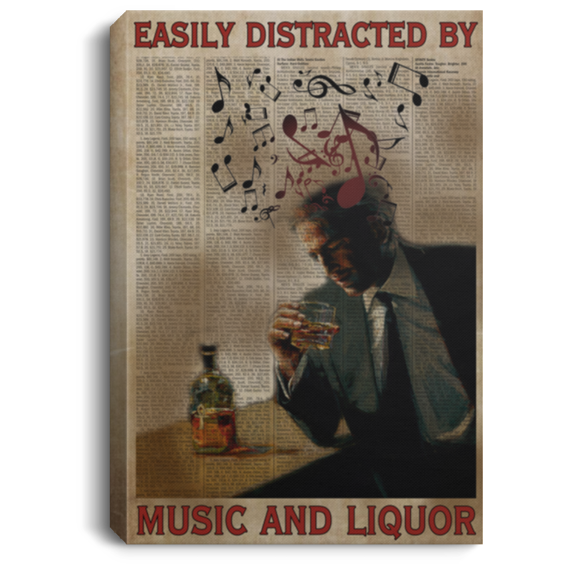 Gifts Easily Distracted by Music and Liquor Canvas - 0.75 & 1.5 inch Framed Canvas - Wall Decor, Canvas Wall Art Custom Size CANPO75 Portrait Canvas .75in Frame