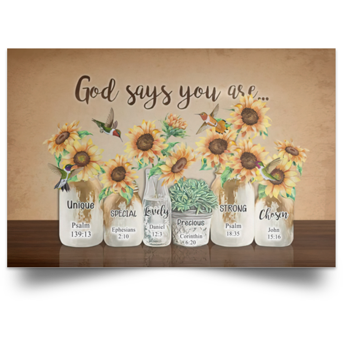 Poster God Says You are – Hummingbird Sunflower – Family Friend Awesome Gifts Birthday Decor Home Wall Art Durable Print 12x18 POSLA Satin Landscape Poster
