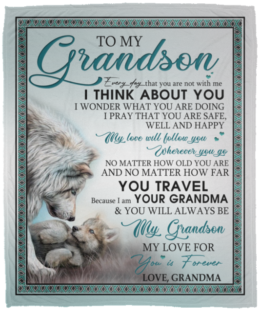 B08644ML4W Wolf Fleece Blanket - Gift Grandma to My Grandson i Think About You, My Love Wil VPM Cozy Plush Fleece Blanket - 50x60