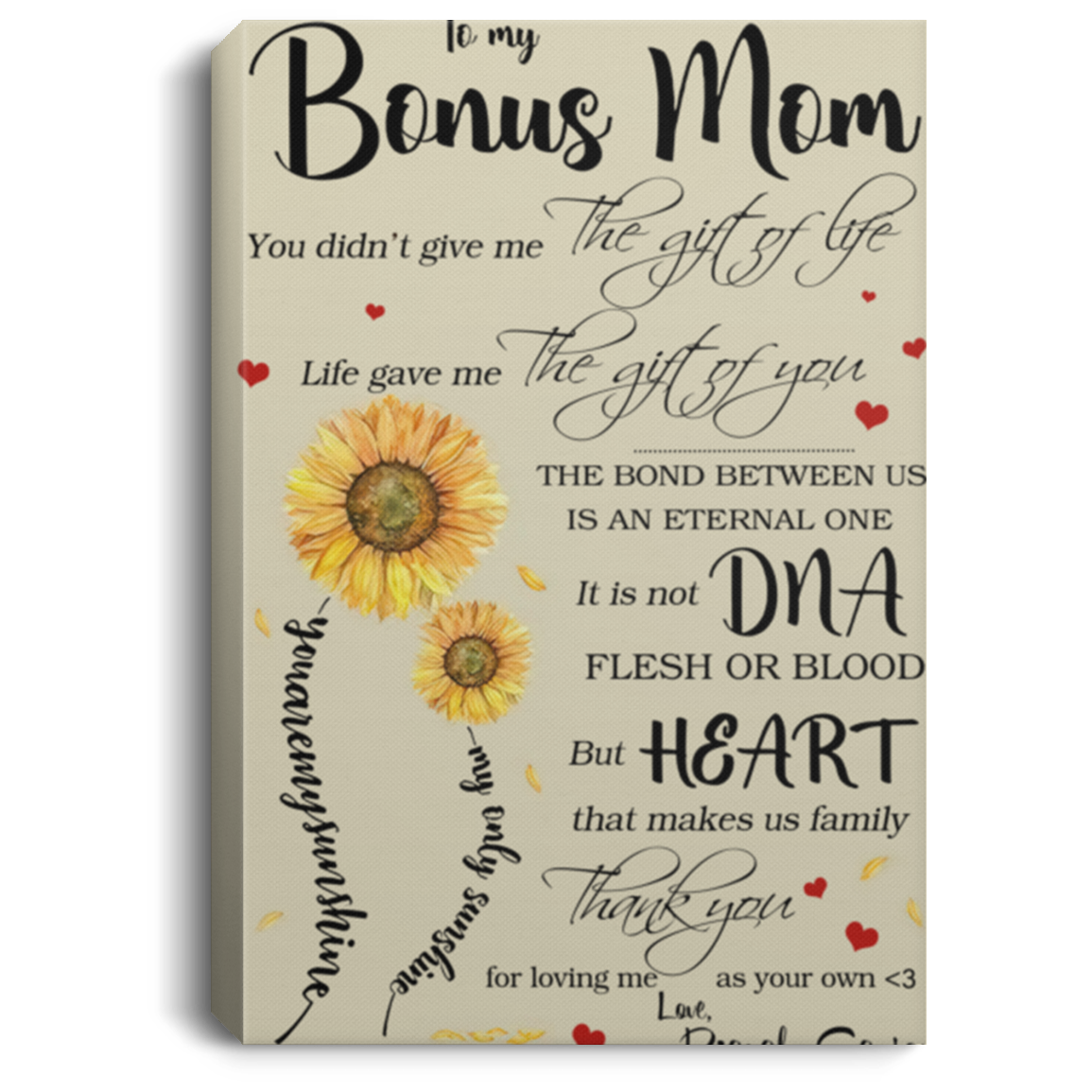 (Rianah, Carson)Gifts to My Bonus Mom Life Gave Me The Gift of You Personalized Canvas - Gift for Bonus Mom - 0.75 & 1.5 inch Framed - Wall Decor, Canvas Wall Art Custom Size CANPO75 Portrait Canvas .75in Frame