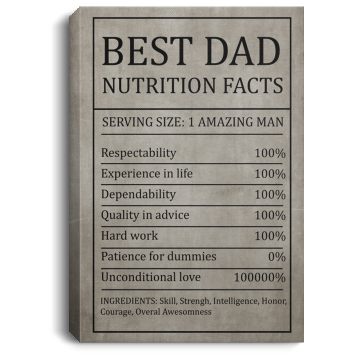 Gifts Best Dad Nutrition Facts Canvas - Funny Gifts for Dad - Portrait Canvas 0.75 inch & 1.5 inch Framed Custom Size CANPO75 Portrait Canvas .75in Frame