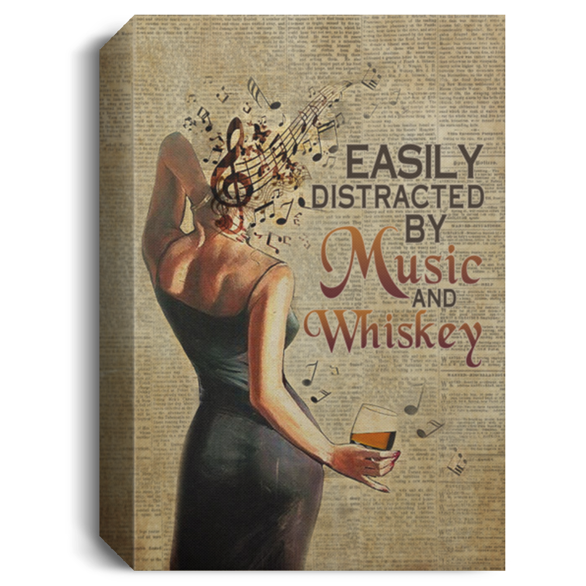 Meaningful Gifts Wall Art Canvas Vintage Easily Distracted by Music and Whiskey Framed Canvas Prints Size 16x24 Thickness 1.5 inch chaun roinha