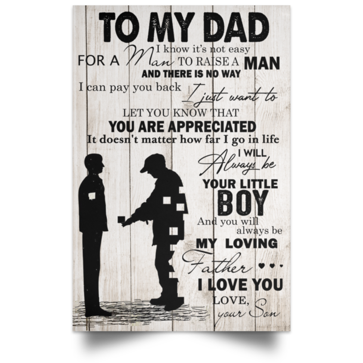 Fix Inspirational Son to Dad Vertical Poster Best Gift for DAD Posters Family Friend Gift Unisex, 12x18 POSPO Satin Portrait Poster
