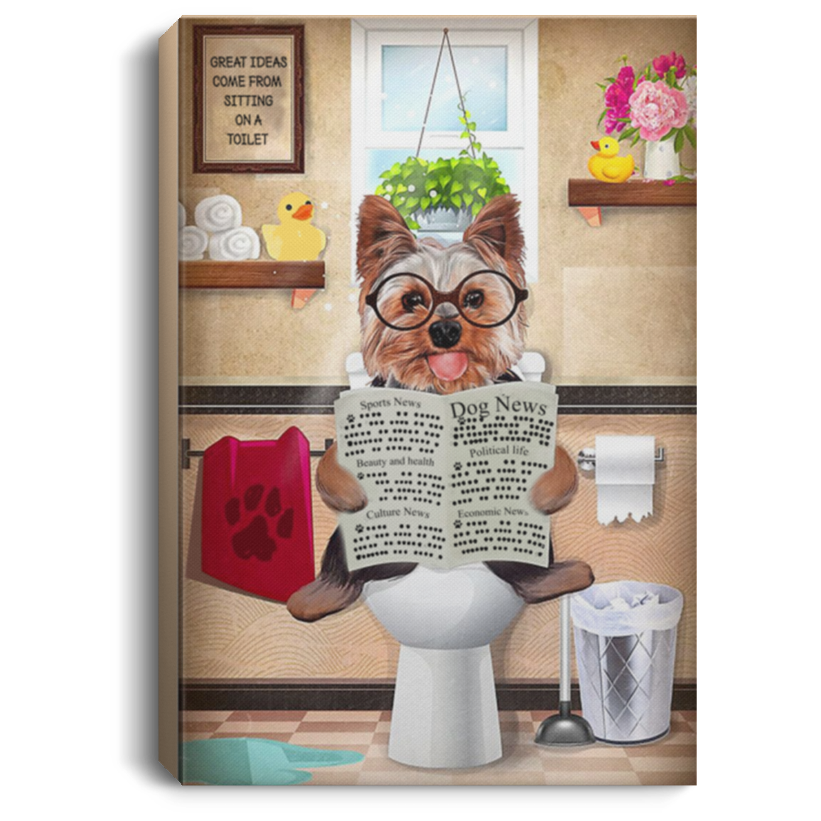 Inspiration Gift Yorkie Bathroom Canvas Prints Wall Art Paintings Abstract Geometry Wall Artworks Pictures for Home Size 12x18, Gifts for Men, Women - Gifts on Birthday, Xmas CANPO75 Portrait Canvas .75in Frame