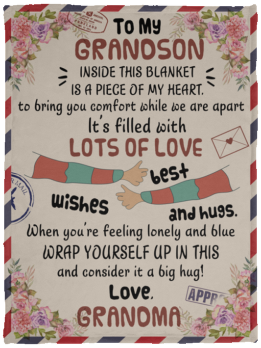 Gift Blanket Letter to My Grandson Inside This Blanket is A Piece of My Heart Blanket Cozy Plush Fleece Blanket Size 30x40 inch On Birthday, Christmas, Holiday (1) VPS Cozy Plush Fleece Blanket - 30x40