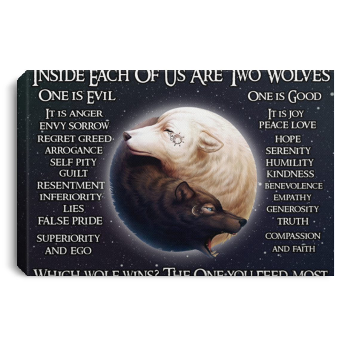 CLONE CANVAS (1) Inside Each of Us are Two Wolves - Wolf Wall Art Gift