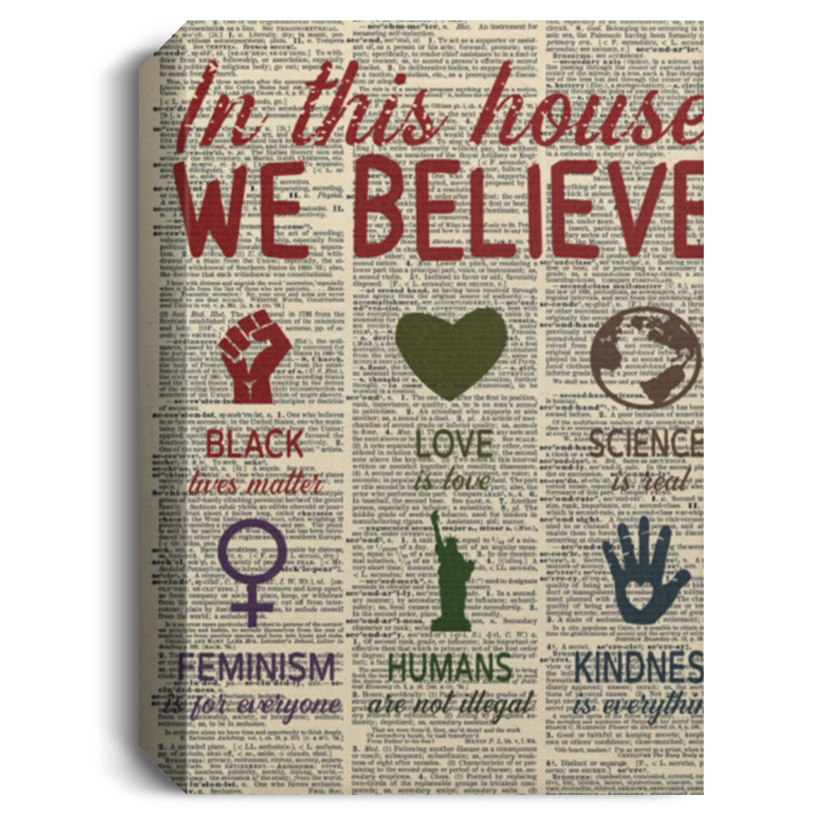 Quote In This House We Believe Poster, Housewarming Poster, Black Lives Matter BLM LGBT Feminism Vintage Canvas, Empowering Equality Poster Wall Art Gift Family Unisex Awesome On Birthday, Christmas G Domaykcosaleday7-4-21_33