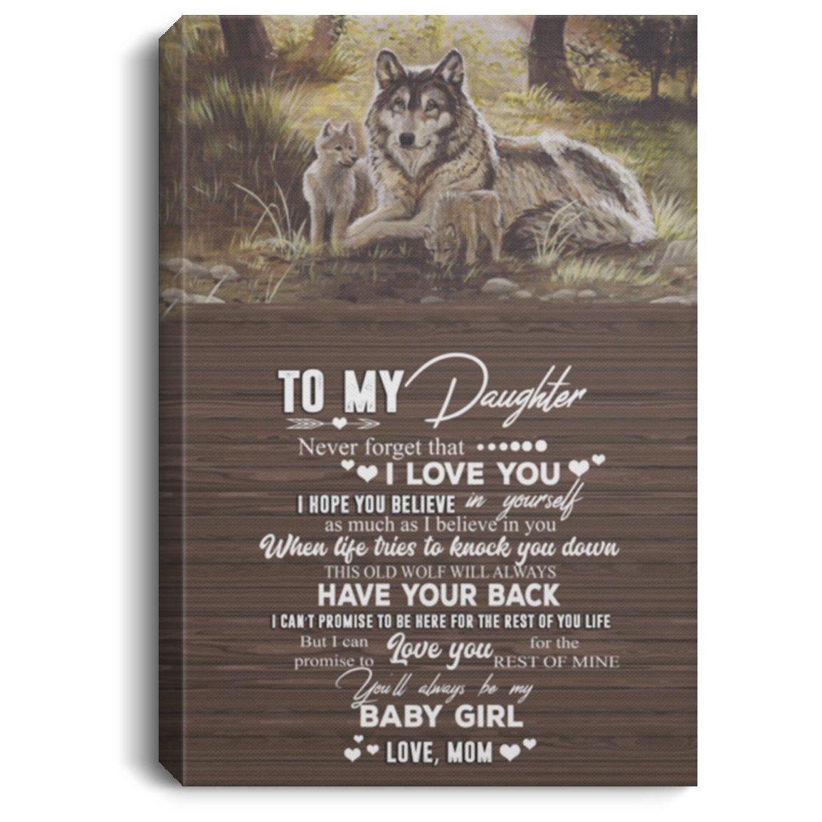 Gift from Mom to My Daughter Never Forget That I Love You Wolf Gift Family Unisex Awesome On Birthday, Decor Home Durable Print 16x24 CANPO75 Portrait Canvas .75in Frame