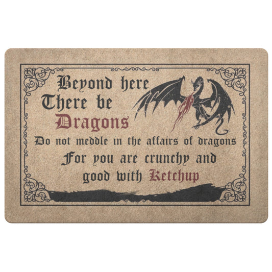 Welcome Doormat Dragon Beyond Here There Be Dragons Personalized Name Doormat Polyester Doormat Funny Gift Home Decor Doormat Premium Quality Housewarming Gifts for Mom, Girlfriend,