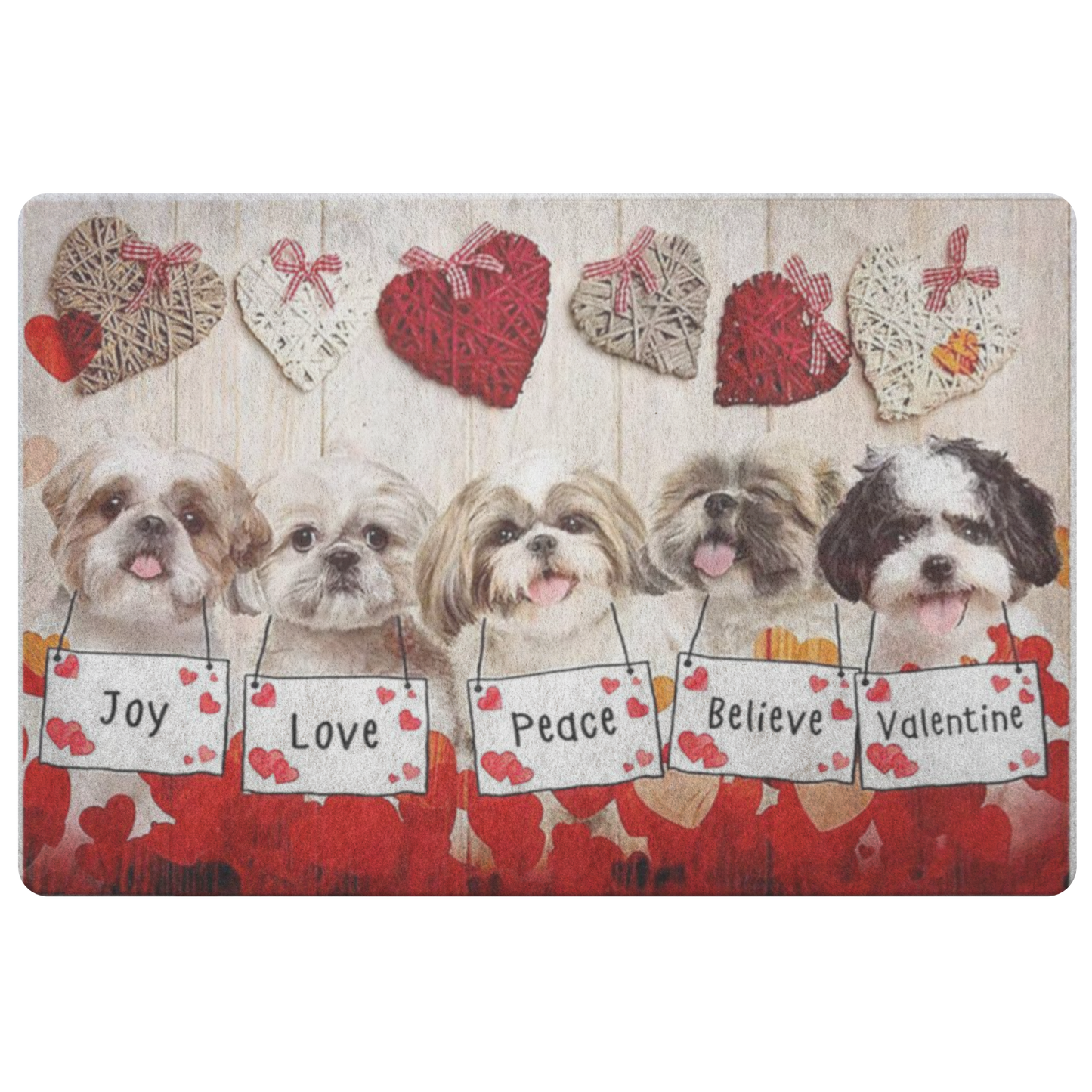 Doormat Home Decor Shih Tzu Joy Love Peace Gift for You Personalized Gift Funny Doormat Valentine Gift for Her Him Gifts for Mom, Girlfriend, Dad, Wife Home On Christmas, Holiday, Birthday.