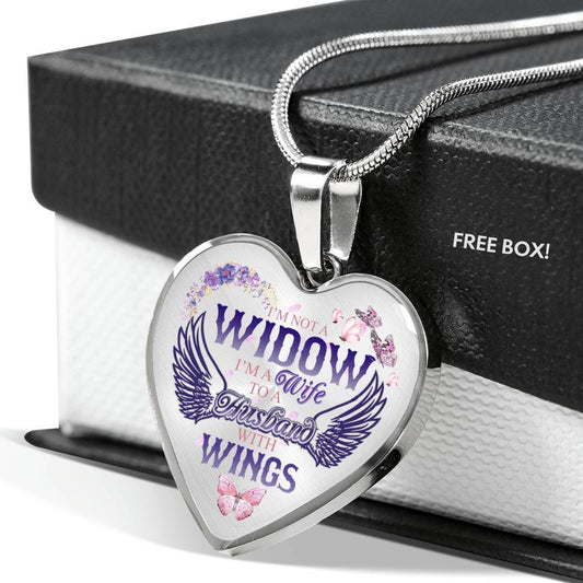 I’m Not A Widow I’m A Wife to A Husband with Wings Heart Pendant Necklace – Memorial Necklace Gift fixx