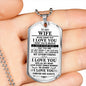 Meaningful Quote to My Wife Never Forget That I Love You Dog Tag Necklace Birthday Anniversary Graduation Gift Wife Necklace 30 inch Chain Luxury Necklace (Silver) Stainless Steel