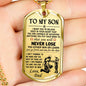 18k Gold Plated Dog Tag For Son - Father and Son Viking Necklace Pendant - Customized Gifts Ideas For Child From Dad On Birthday, Xmas..