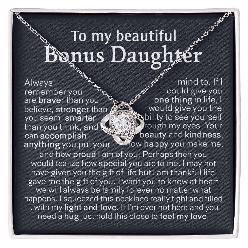 to My Bonus Daughter, Bonus Daughter Necklace, Step Daughter Necklace, Gifts for Stepdaughter, Gifts for Bonus Daughter, Bonus Daughter Gifts, Step Daughter Gifts Love Knot Necklace A8
