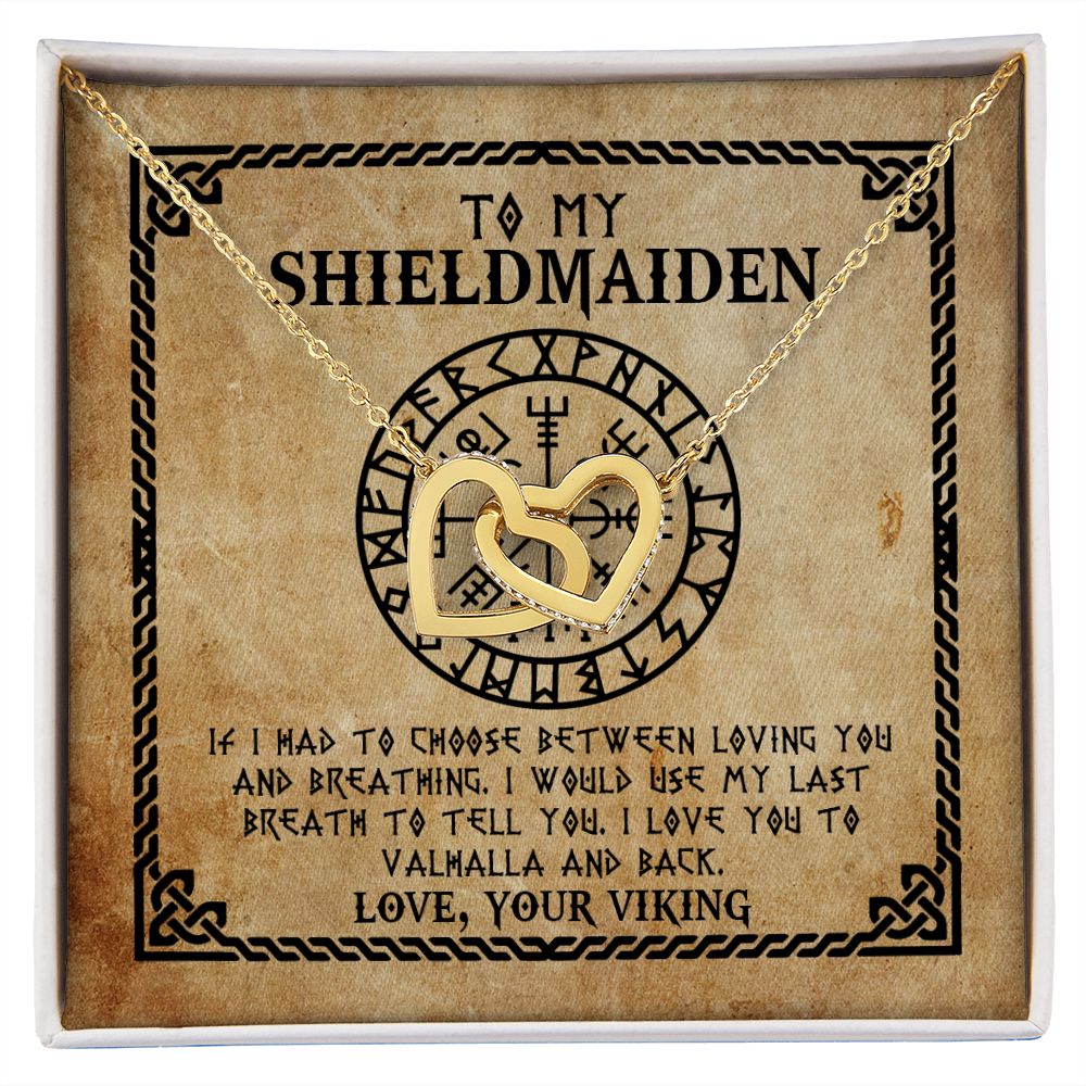 Meaningfull To My Shieldmaiden I Love You To Valhalla And Back Interlocking Hearts Pendant Necklace - Viking Wife Necklace Wedding Day ASIN B08V8RV28V