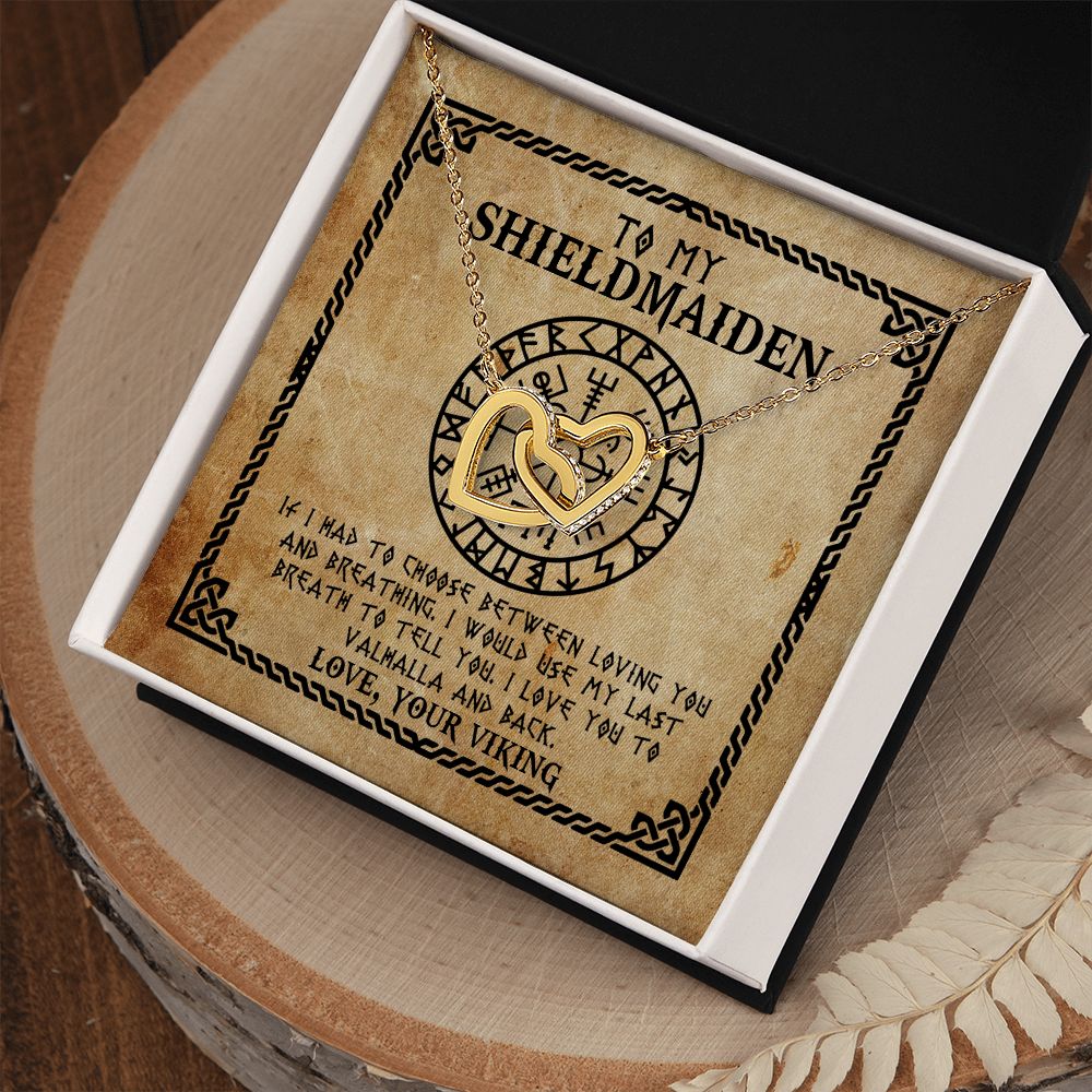 Meaningfull To My Shieldmaiden I Love You To Valhalla And Back Interlocking Hearts Pendant Necklace - Viking Wife Necklace Wedding Day ASIN B08V8RV28V
