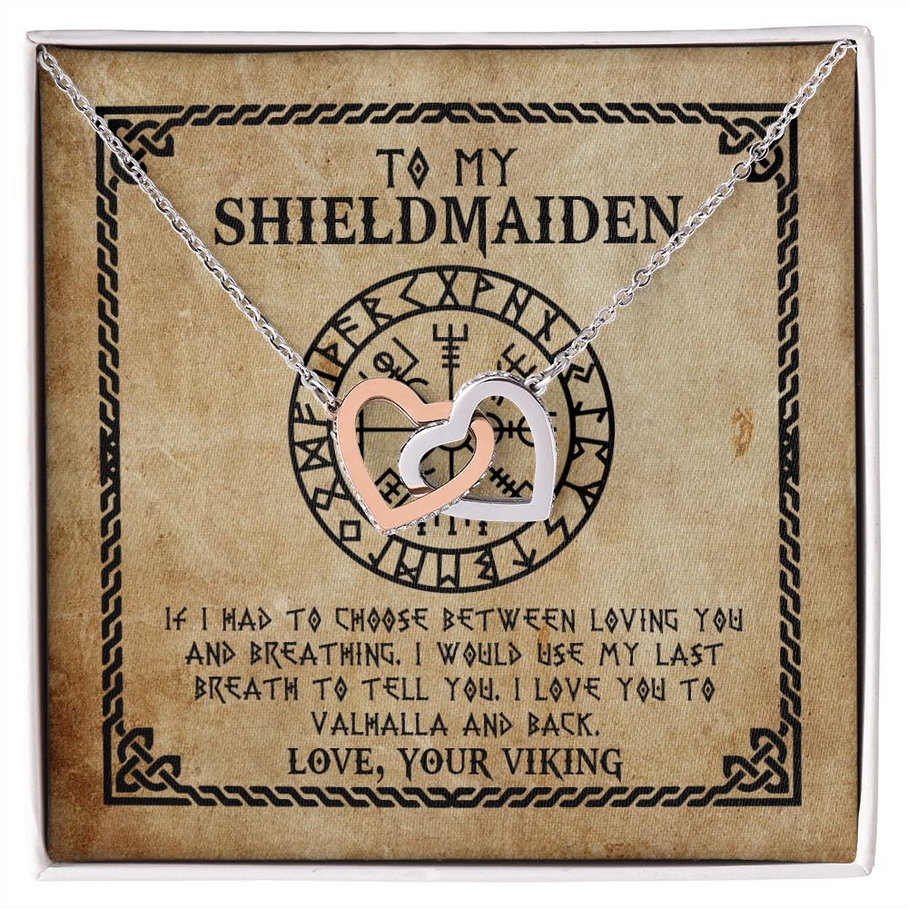 Meaningfull To My Shieldmaiden I Love You To Valhalla And Back Interlocking Hearts Pendant Necklace - Viking Wife Necklace Wedding Day ASIN B08V8RV28V