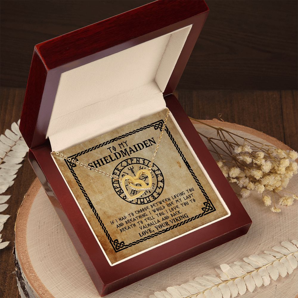 Meaningfull To My Shieldmaiden I Love You To Valhalla And Back Interlocking Hearts Pendant Necklace - Viking Wife Necklace Wedding Day ASIN B08V8RV28V