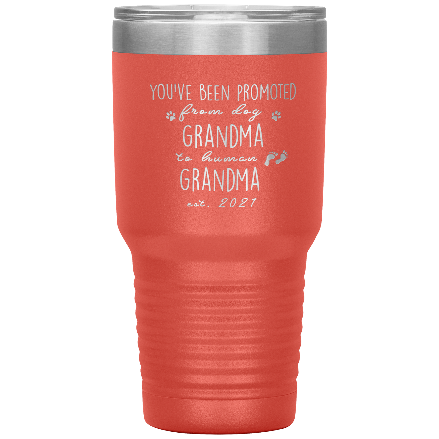 Perfect Personalized Pregnancy Announcement Tumbler For Grandparents Promoted From Dog Grandma To Human Grandma Laser Etched 30oz Stainless Steel Gifts Mug Durable color 7 ASIN: B08FDJ3ZM5