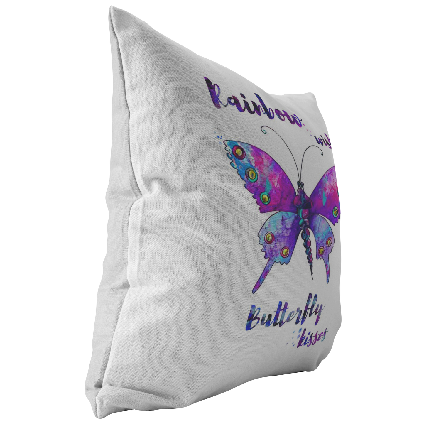 Meaningful Gifts Throw Pillow Rainbow Wishes, Butterfly Kisses Gift Family Unisex Awesome On Birthday, Decor Home Durable 16"x16" - Zip Cover with Insert ASIN: B08FXBJVZ3